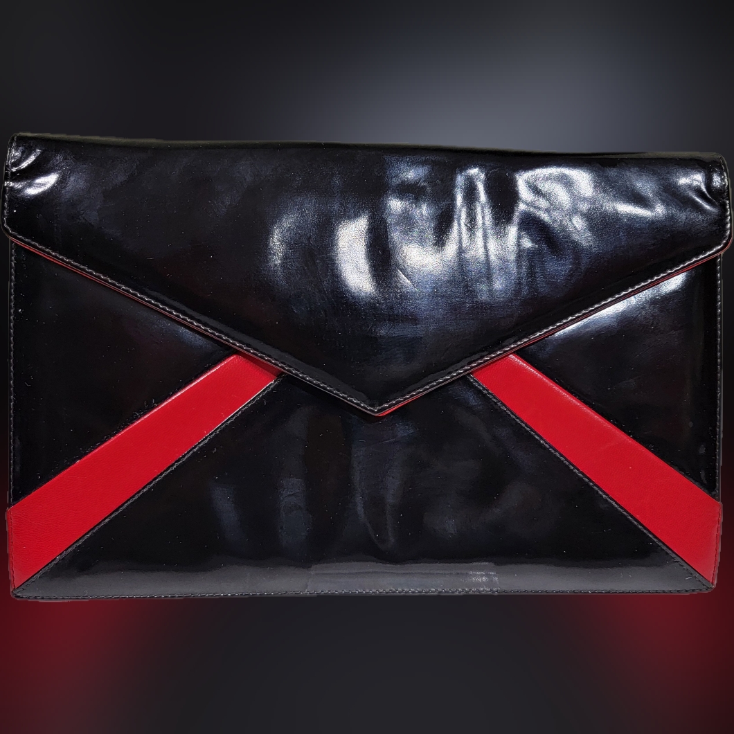 Ronald Pierre Black And Red Envelope Clutch Handbag.Made In Italy.